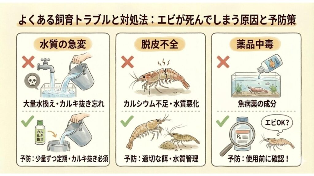 エビが死んでしまう原因と予防策
