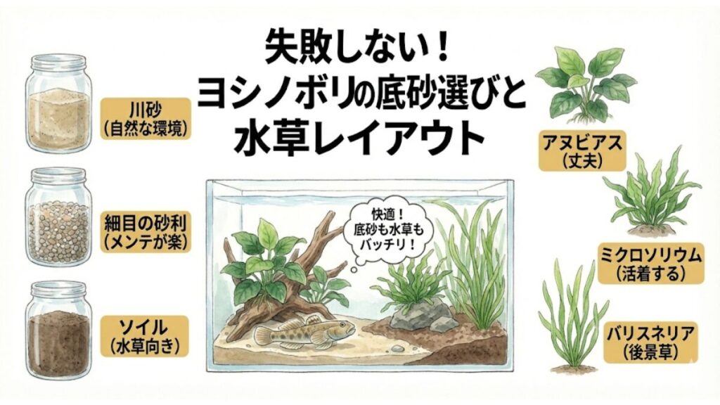 底砂選びと水草レイアウトの注意点