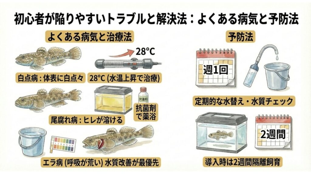 よくある病気と予防法（白点病・尾腐れ病など）