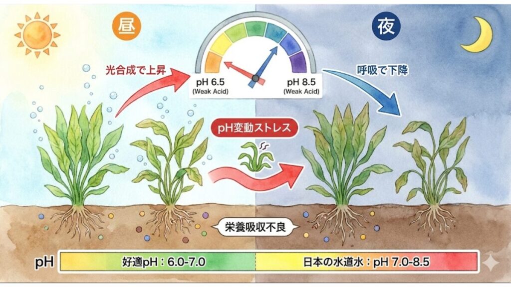 水草にとって致命的なpH値の変動