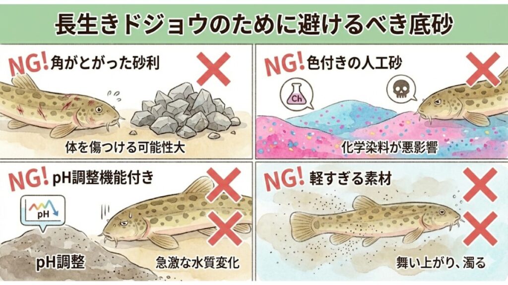 避けるべき底砂の特徴