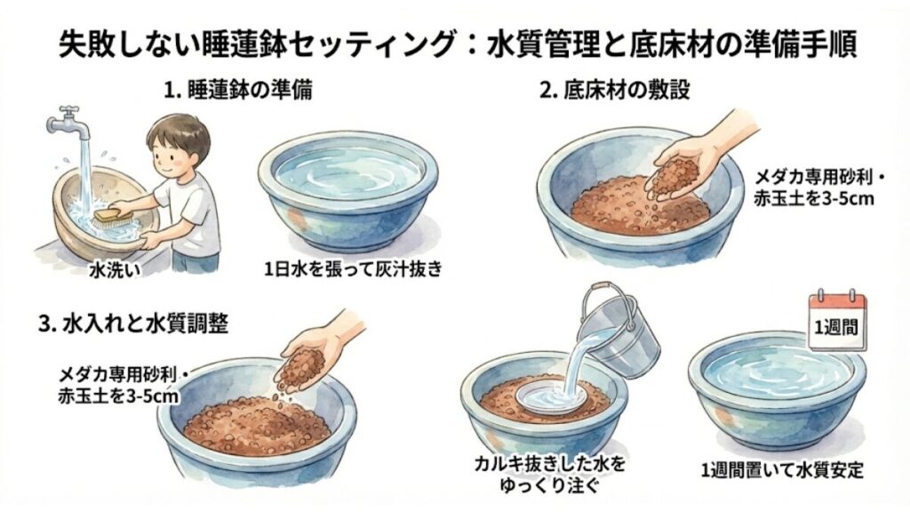 水質管理と底床材の準備手順