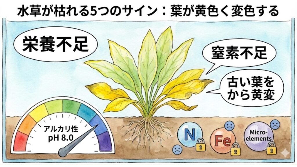葉が黄色く変色する - 栄養不足と水質のバランス