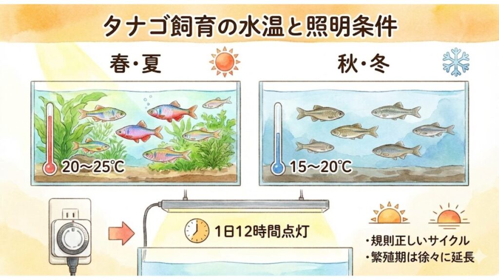 適切な水温と照明条件