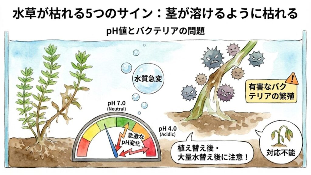 茎が溶けるように枯れる - pH値とバクテリアの問題