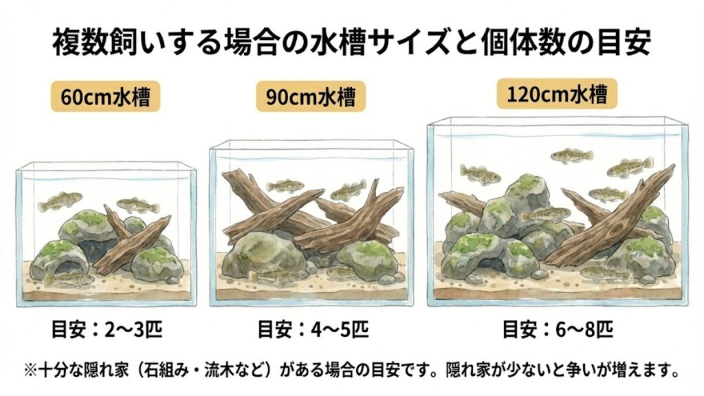 複数飼いする場合の水槽サイズと個体数の目安