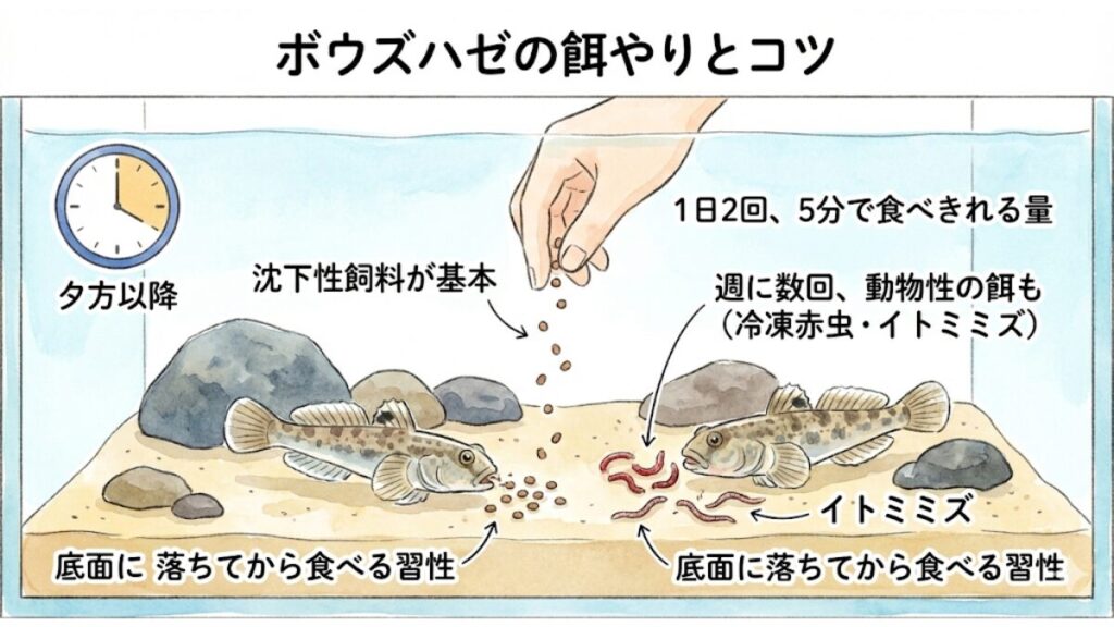 ボウズハゼの餌やりと健康管理