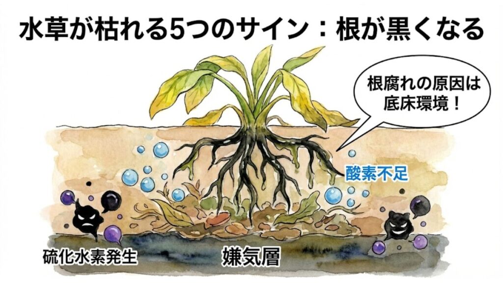 根が黒くなる - 底床の酸素不足と水質悪化