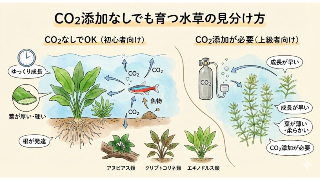 CO2添加なしでも育つ水草の見分け方